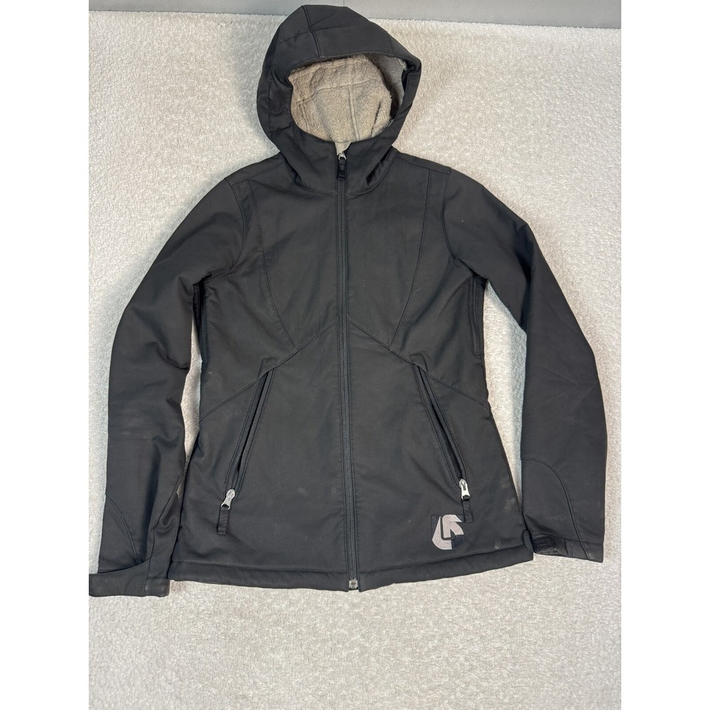 Burton Dry Ride Womens Hooded Jacket Zip Pockets Fleece Black Gray Small